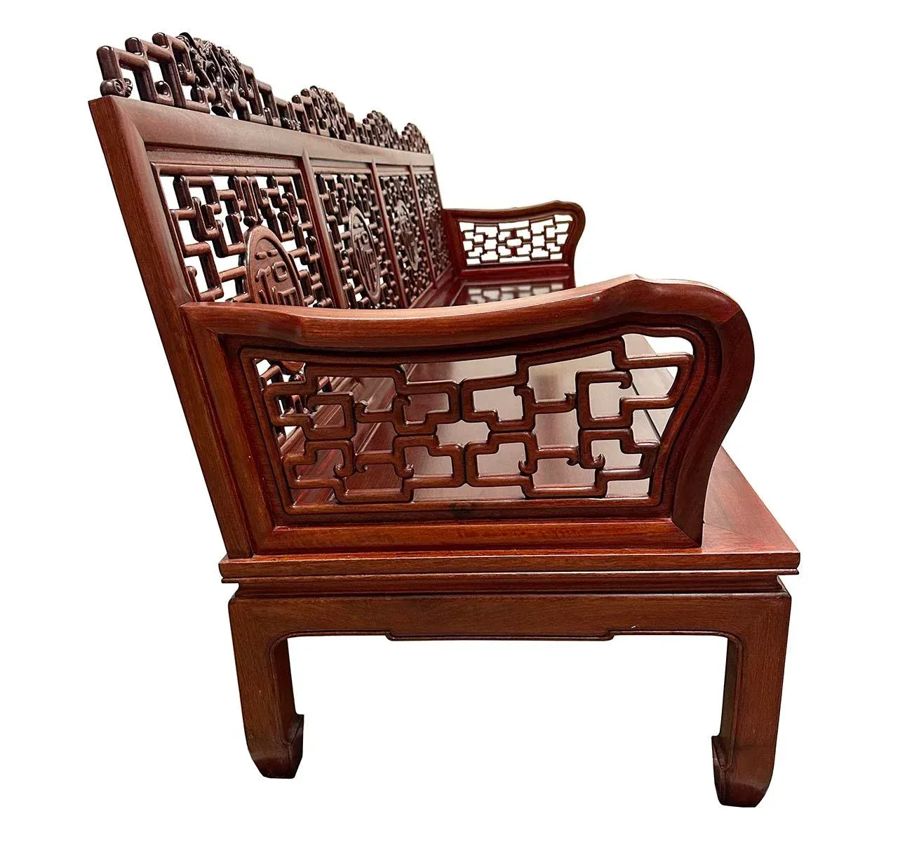 Lot - A CARVED ROSEWOOD BENCH, Chinese, late 19th/early