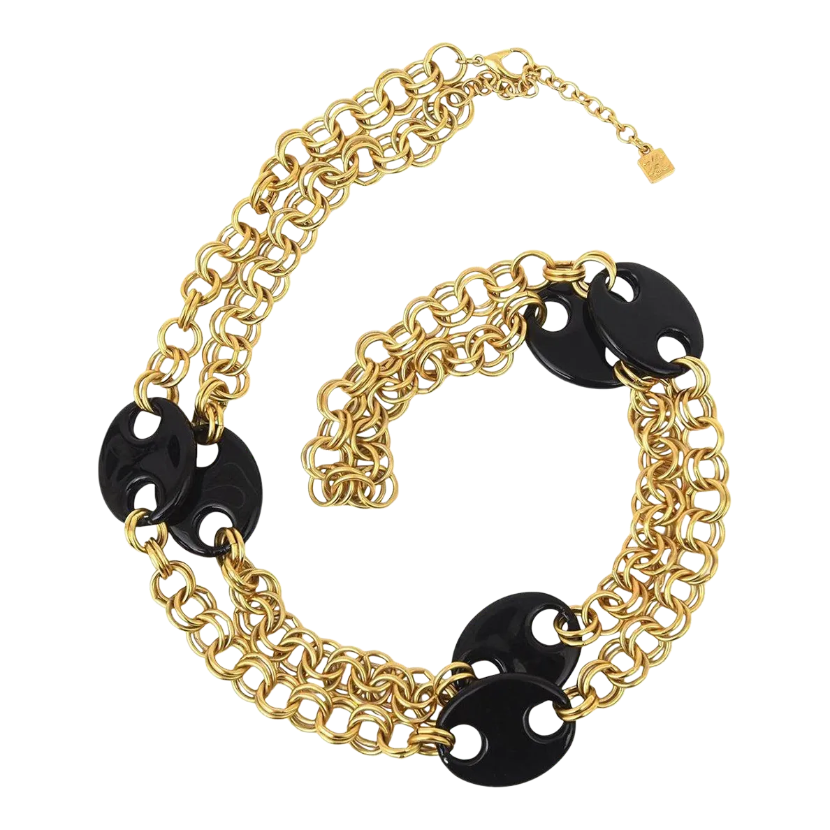 Karl LagerfeldヴィンテージネックレスH26 Vintage Karl Lagerfeld Brass Chain And Black Resin Disks Mariner