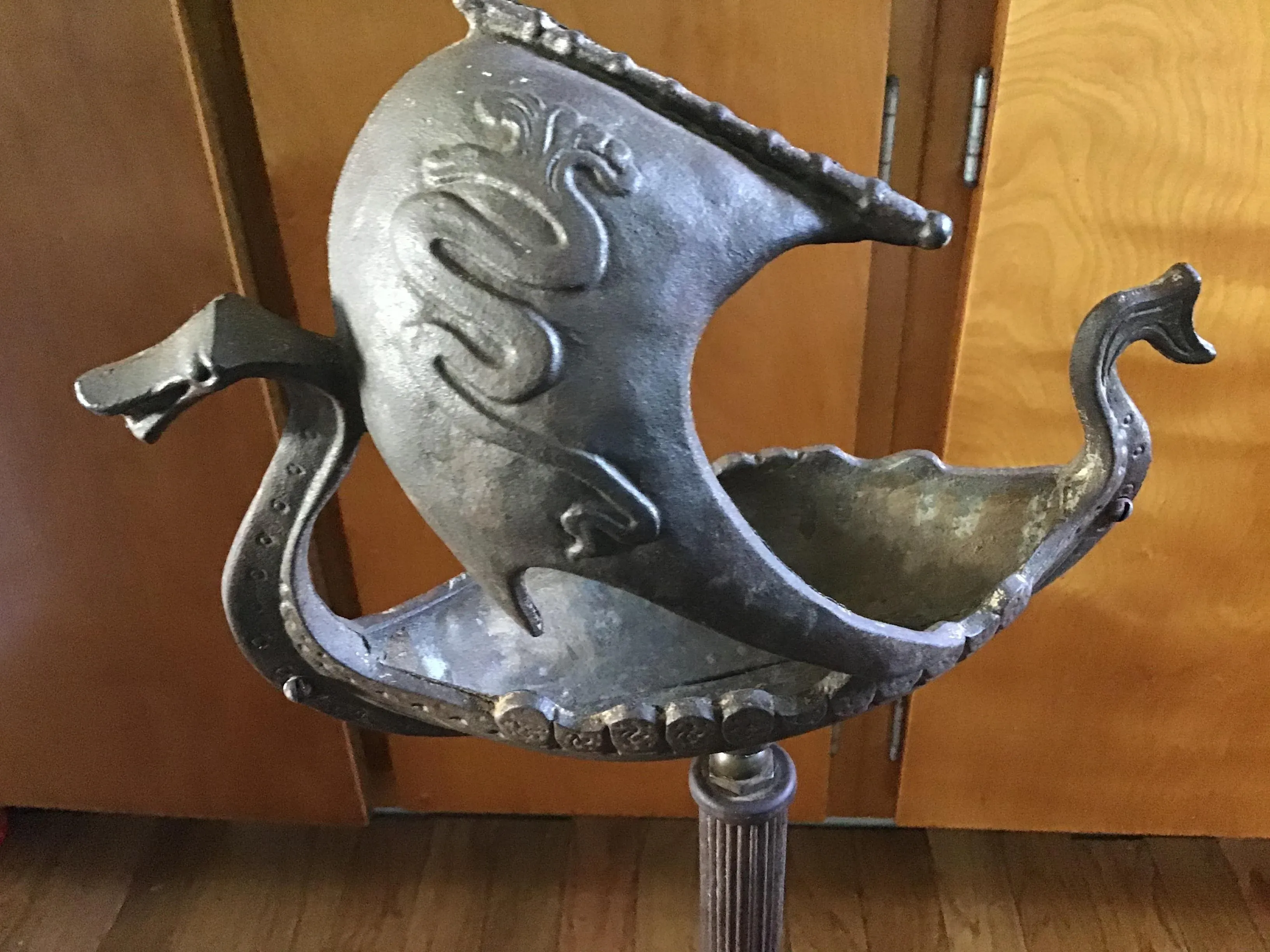 1920s Art Deco Cast Metal Viking Ship Ashtray | Chairish