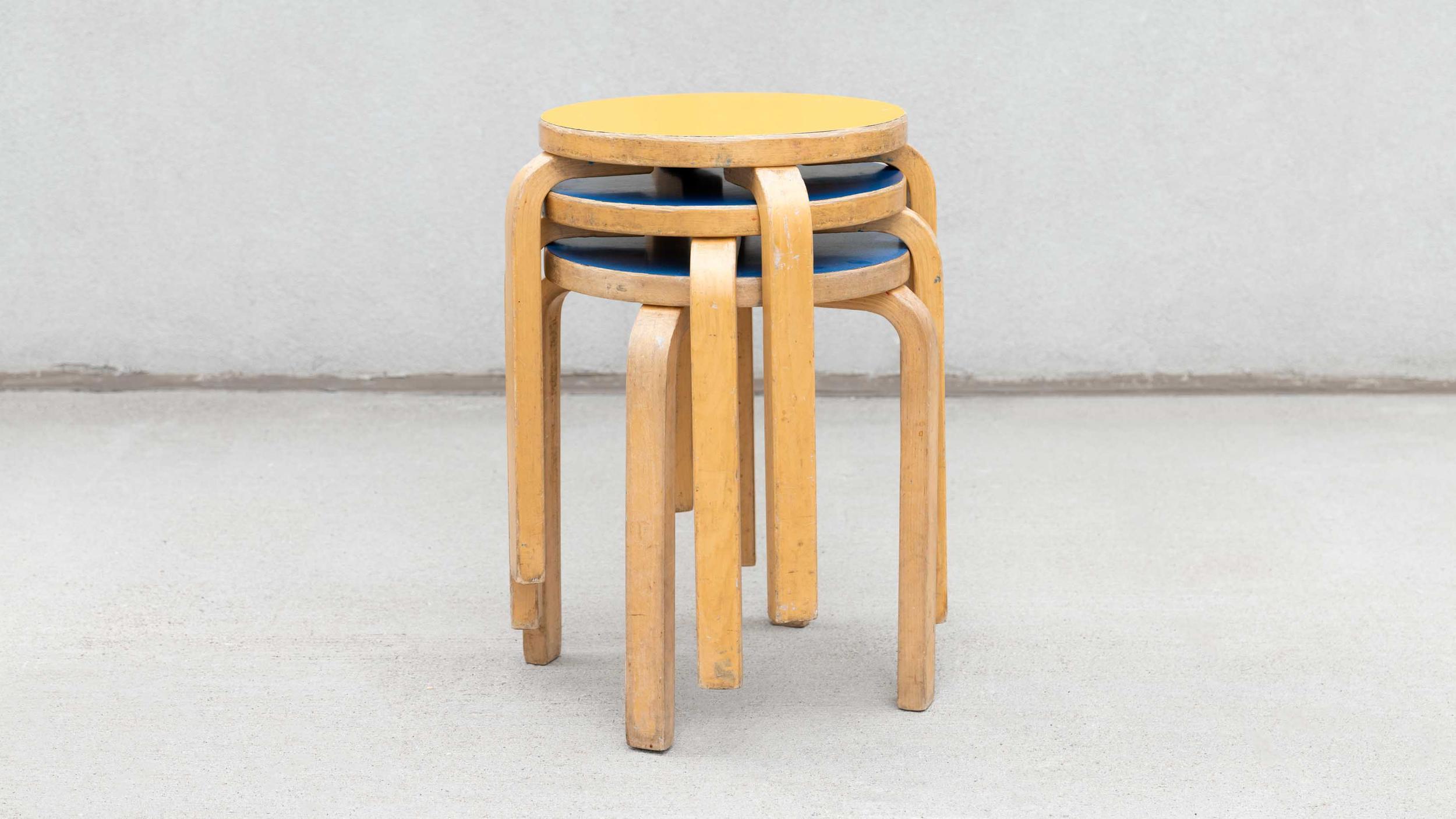 A vintage Petit Brutalist Stool, Solid Oak, France, c. 1960s