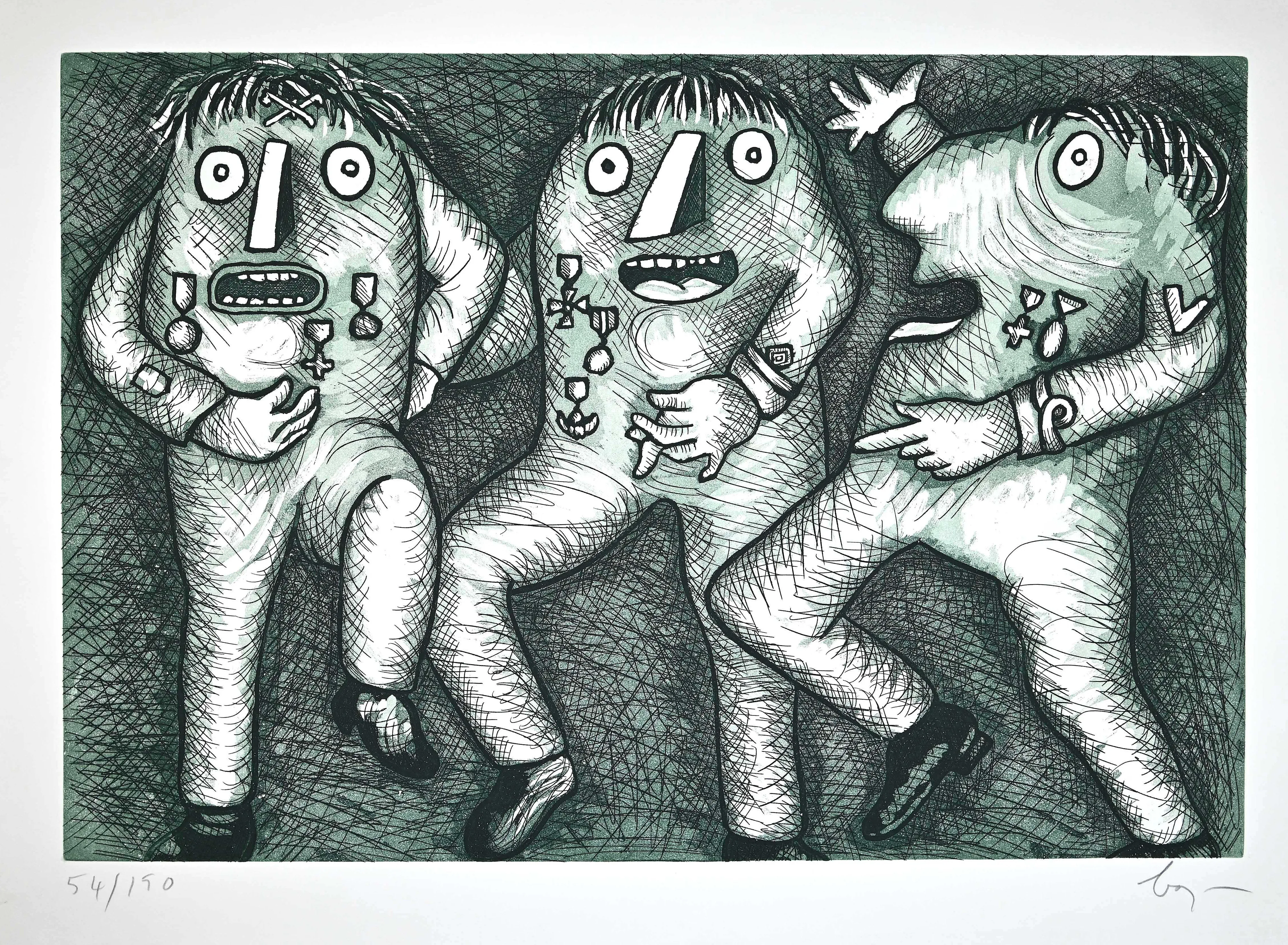 Enrico Baj, The Generals, Original Etching, 1970s