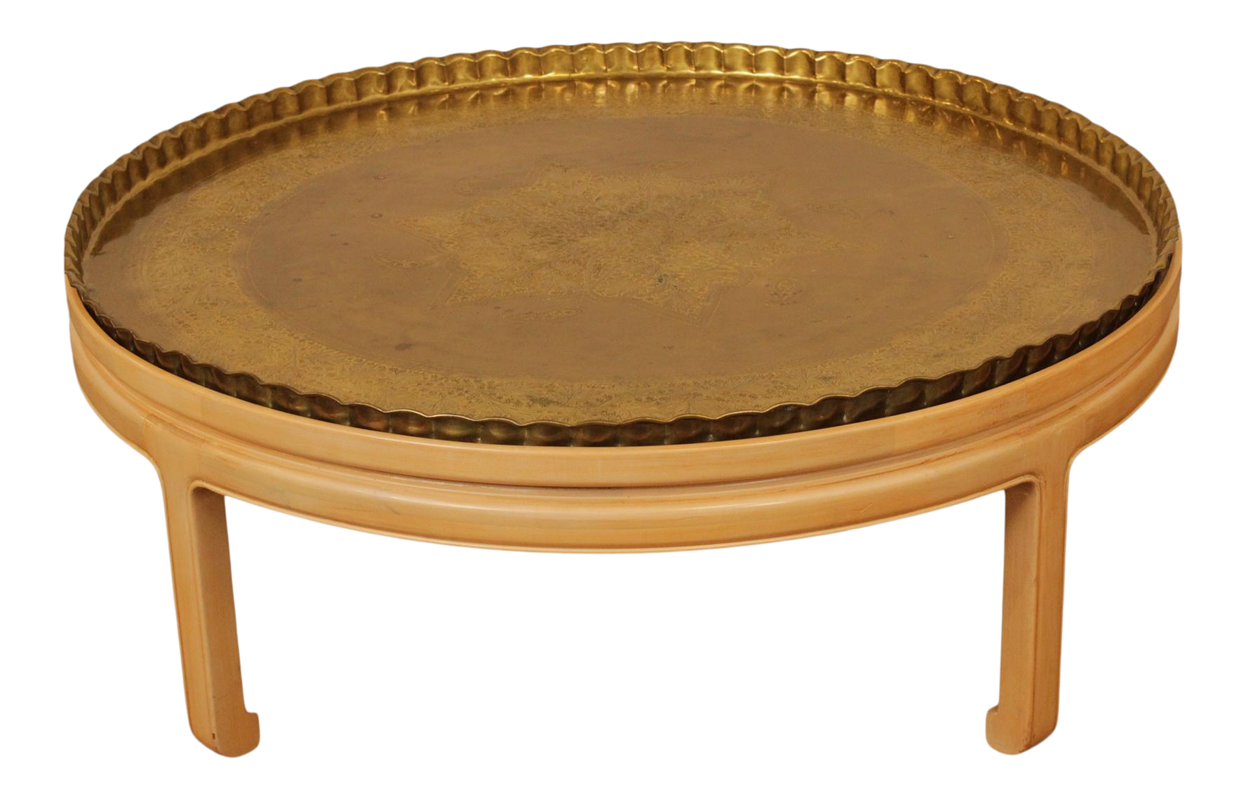 Mid Century Asian Inspired Round Brass Tray Top Coffee Table Chairish