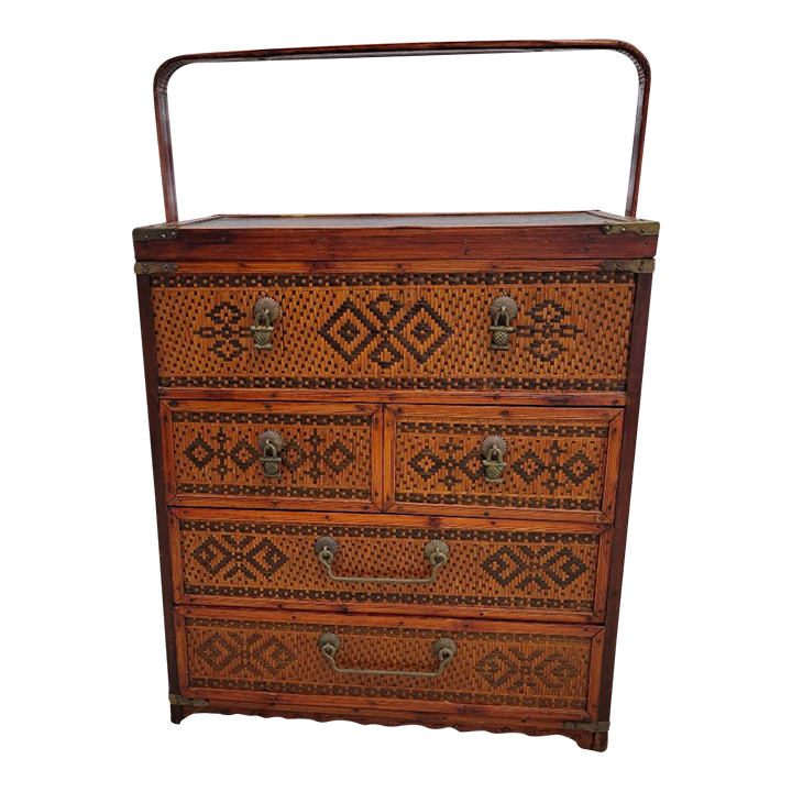 Antique Chinese Woven Rattan Portable Wedding Side Chest Chairish