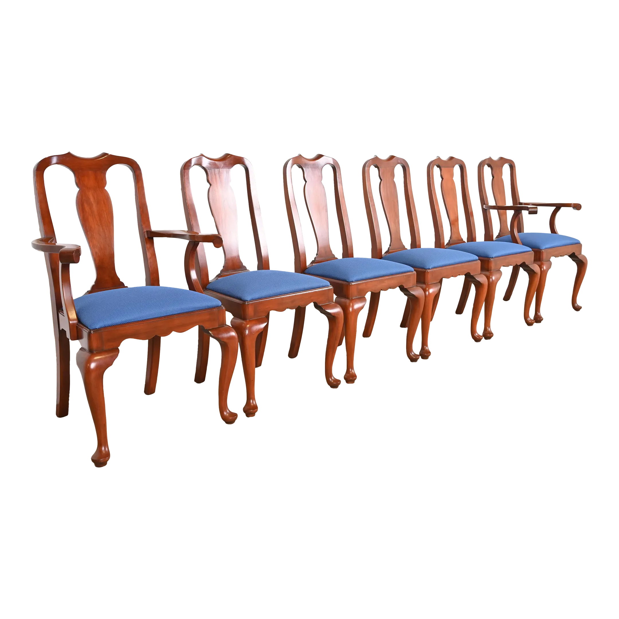 Henkel Harris Queen Anne Solid Cherry Wood Dining Chairs, Set of