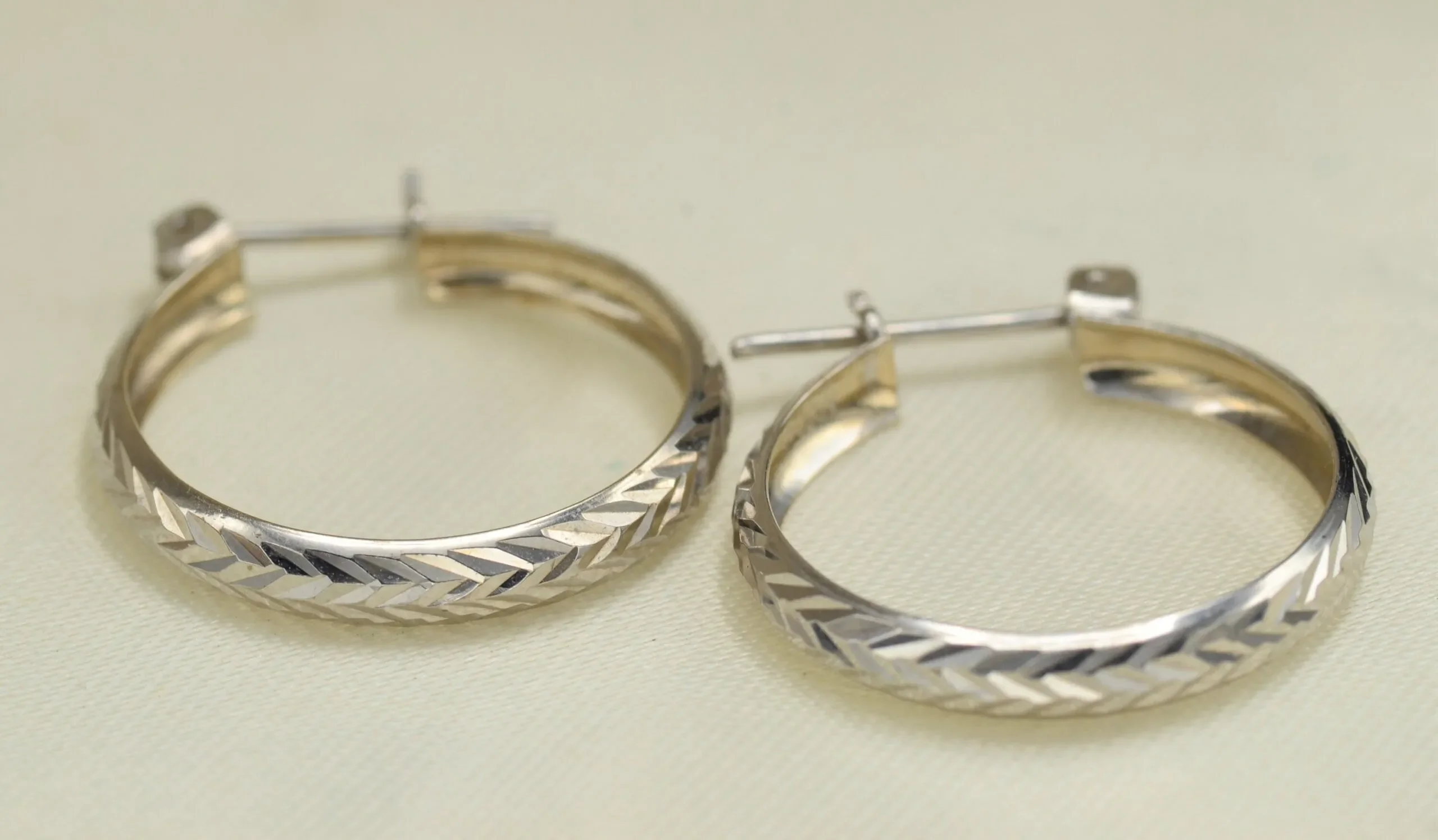 The Walsh Avenue: Faceted White Gold Hoop Earrings, 2 Pieces