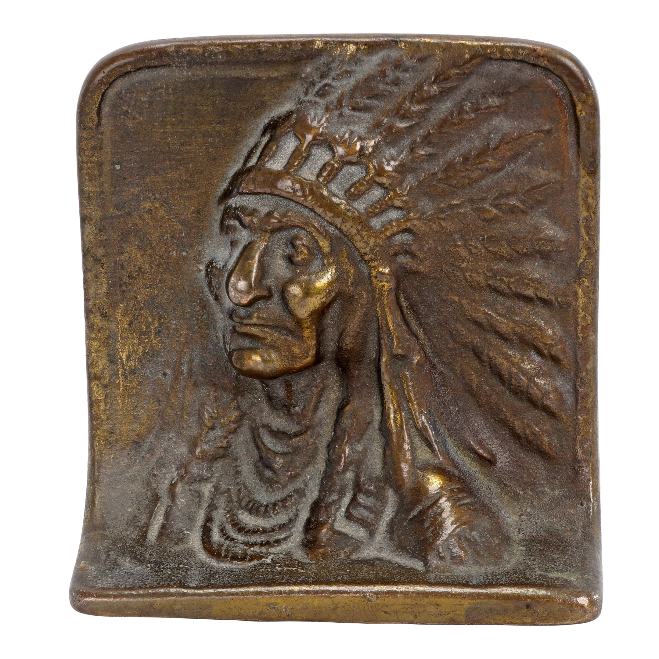 Indian Bookend ／single Single Indian Chief Cast Iron Bookend Circa 1925