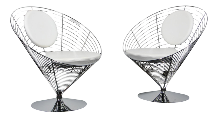 Vintage Wire Cone Chairs by Verner Panton, 1970s, Set of 2