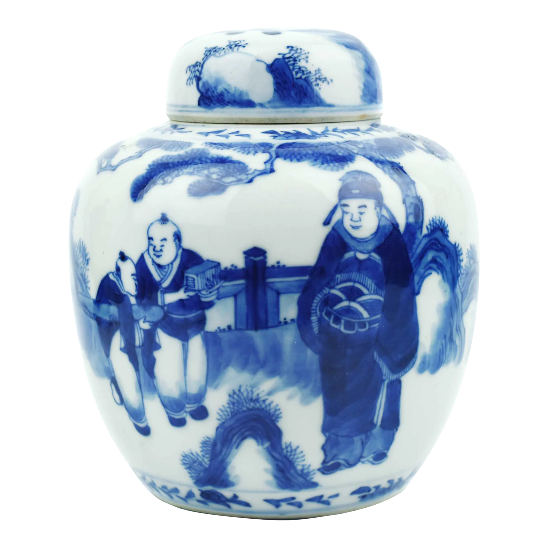 Antique 19th Century Chinese Qing Dynasty Blue and White Ginger Jar With Kangxi Mark