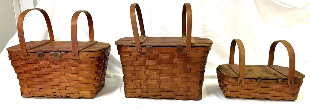 Early 1900's Primitive Wov-N-Wood by JeryWil Lidded Baskets- Set