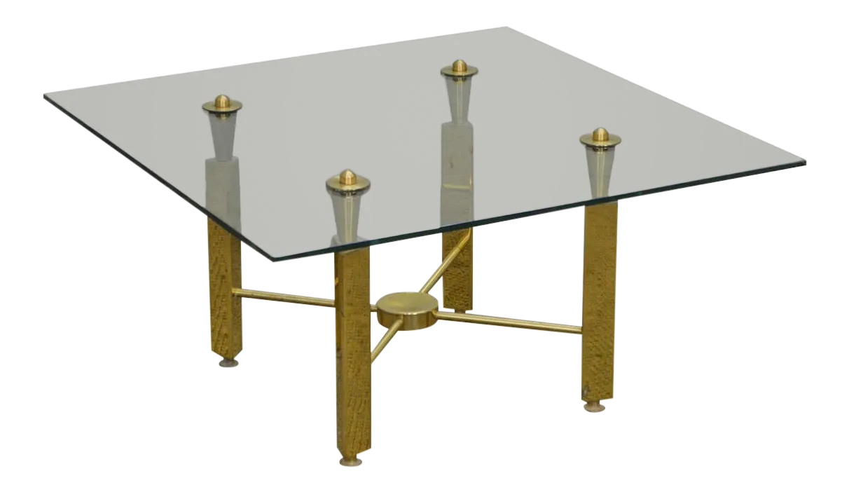 Mid Century Modern Brass Base Square Glass Top Coffee Table Chairish