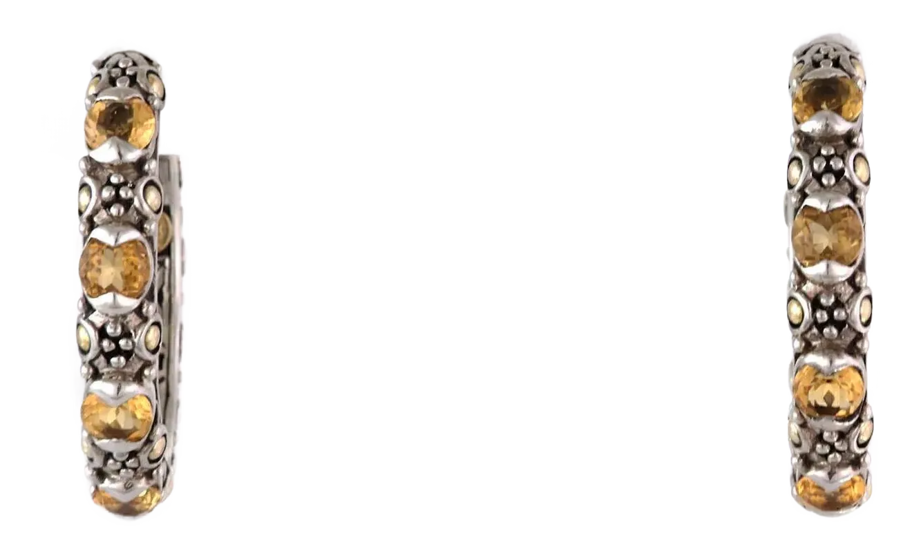 John Hardy Jaisalmer Citrine 18k Yellow Gold Sterling Silver Hoop