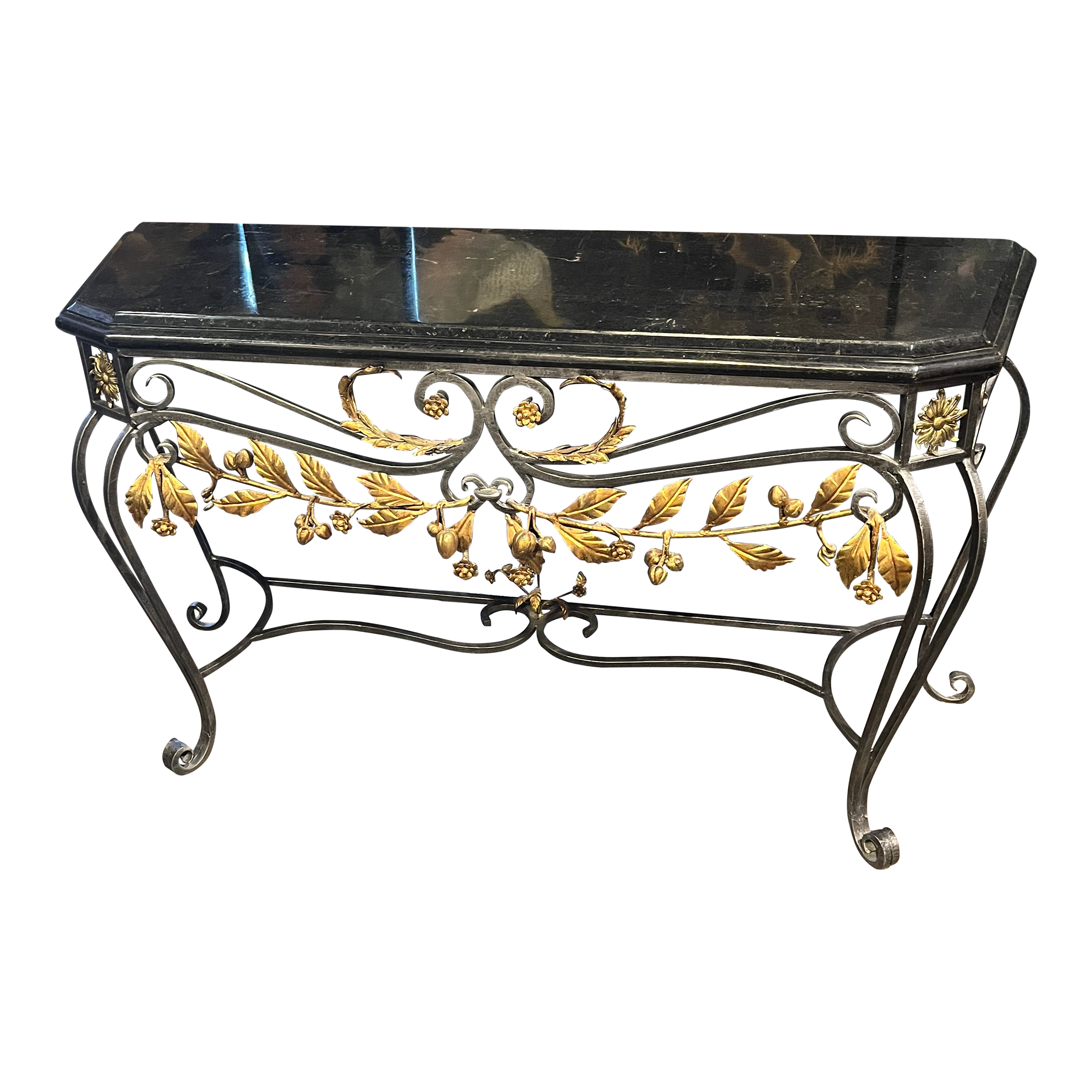Black wrought iron console table deals