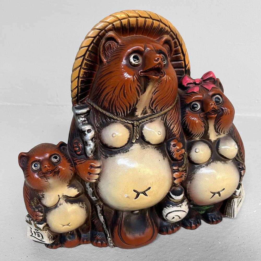 Vintage Ceramic Tanuki Family, Shigaraki, Japan, 1980s