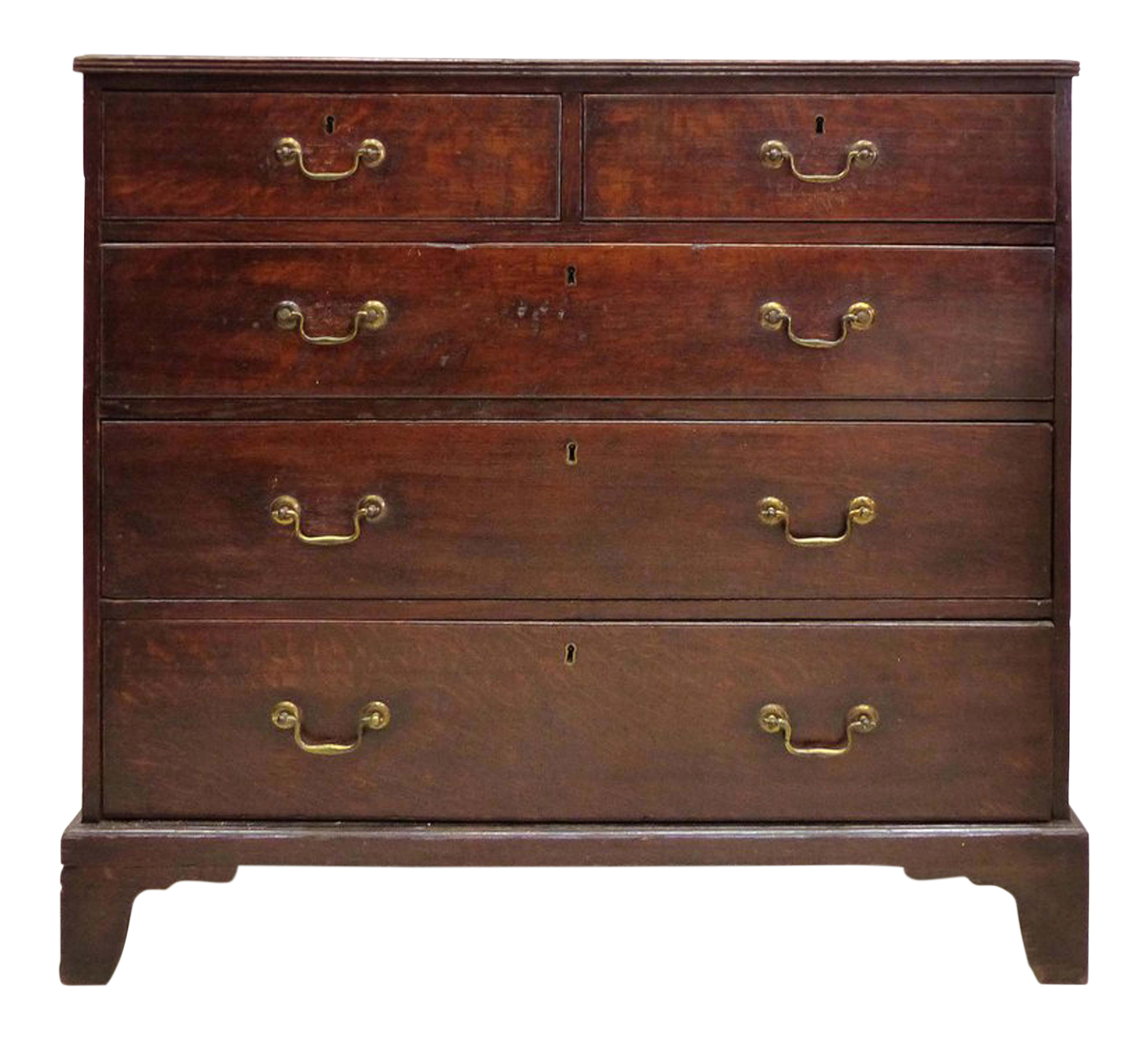 18th Century Georgian Oak Chest Of Drawers W Swan Neck Brass