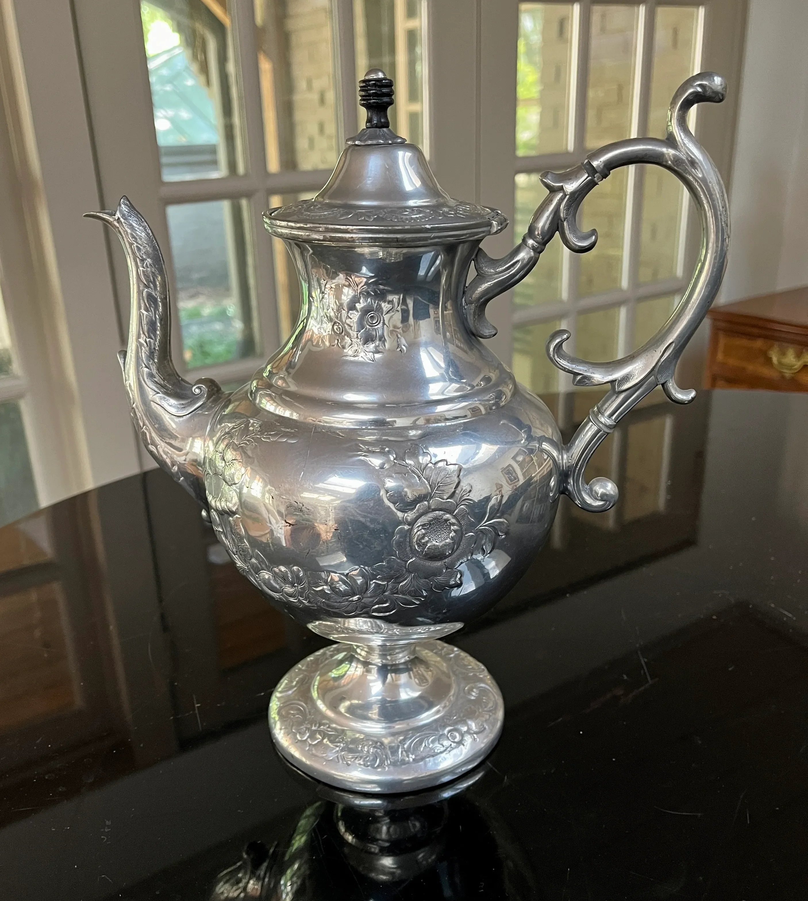 Early 20th Century Art Nouveau Heavily Embossed Silver Tea
