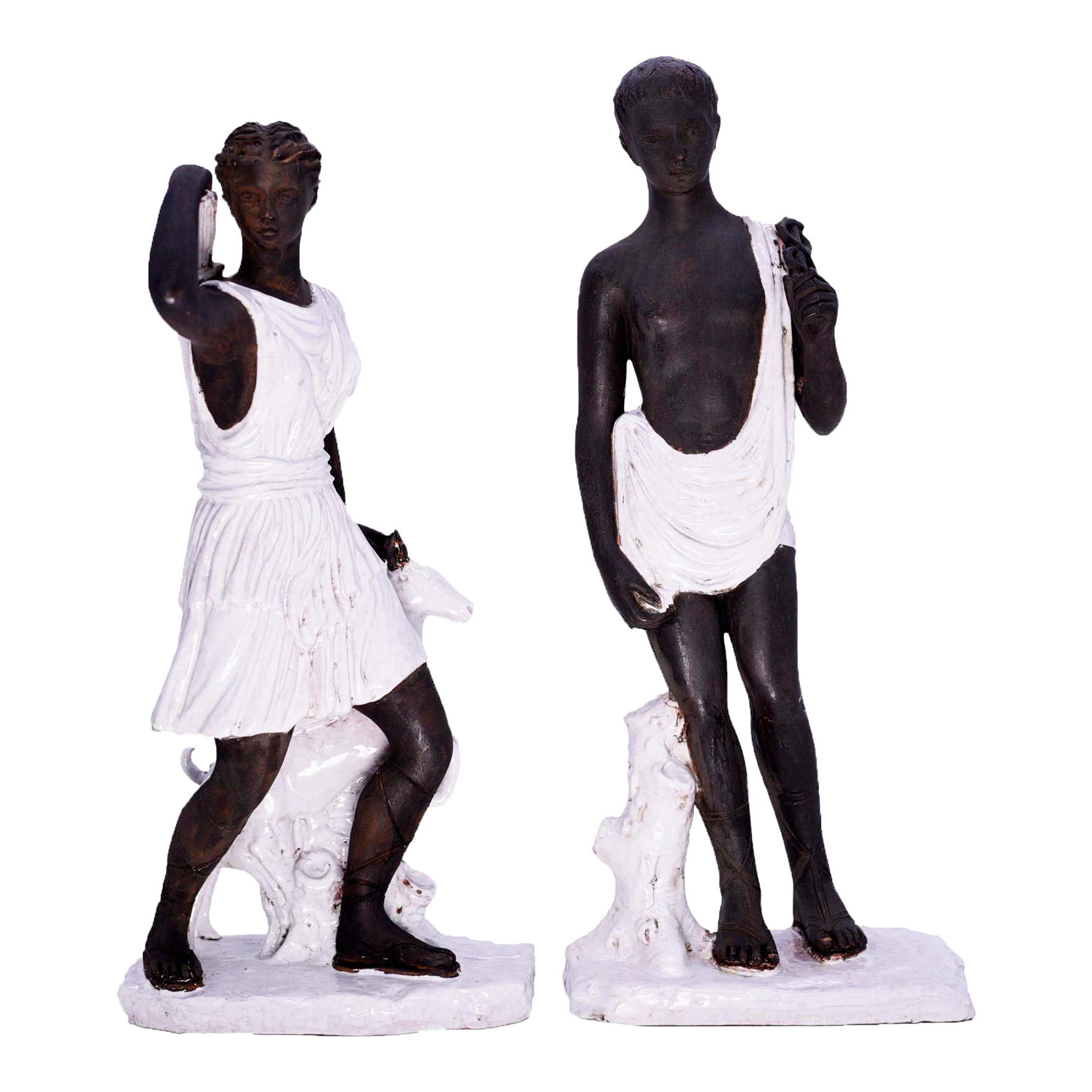 Vintage Italian Classical Greek Inspired Figural Ceramic Statues a