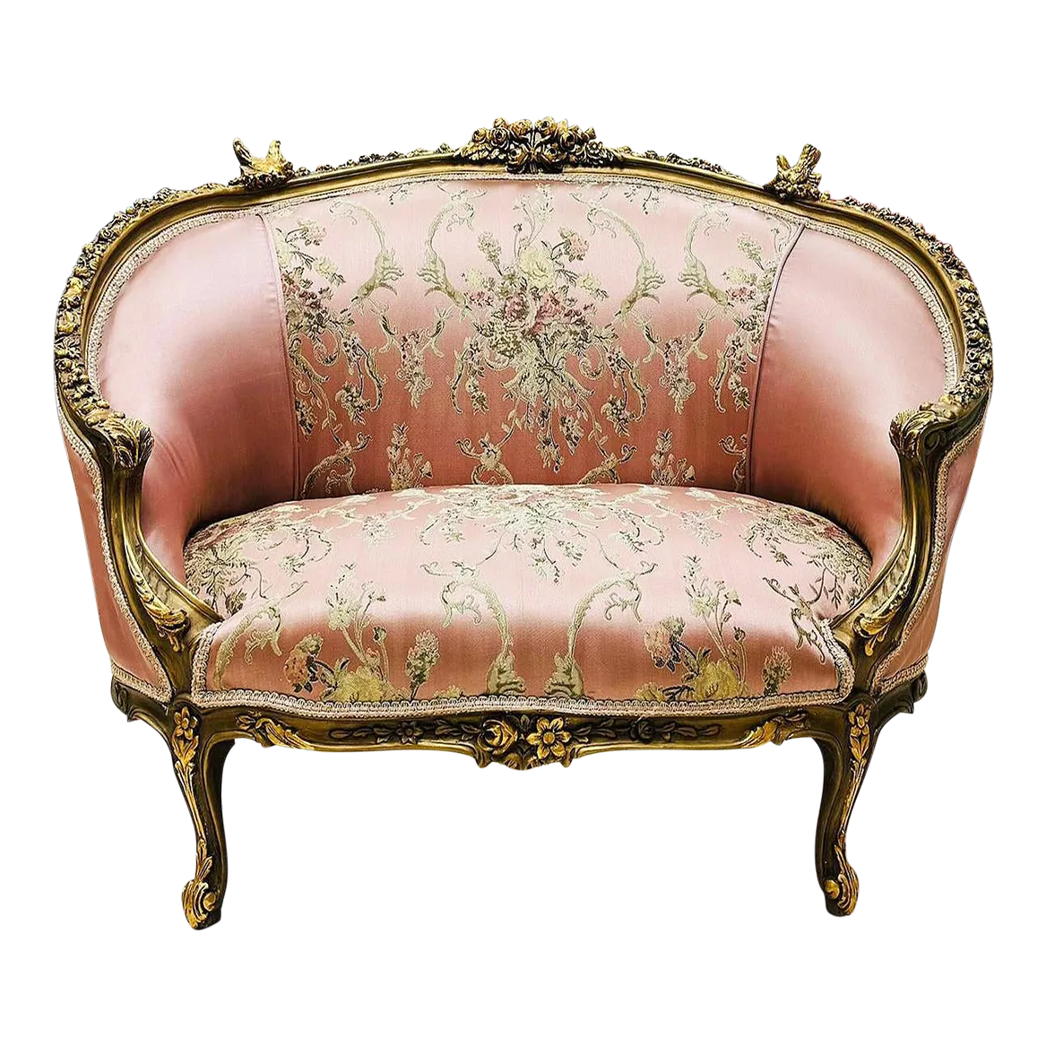 French Rococo Style Pink Sofa With Gold Details | Chairish