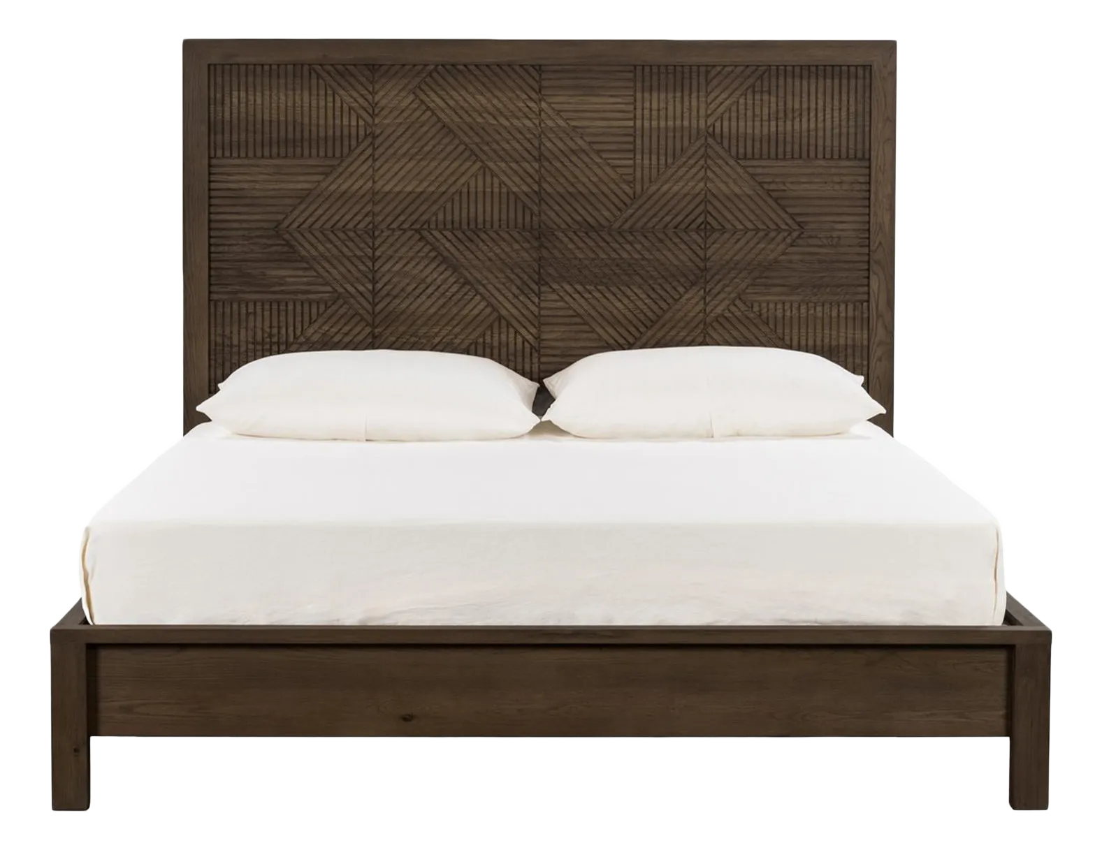 Walnut Stain Geometric Queen Bed Frame