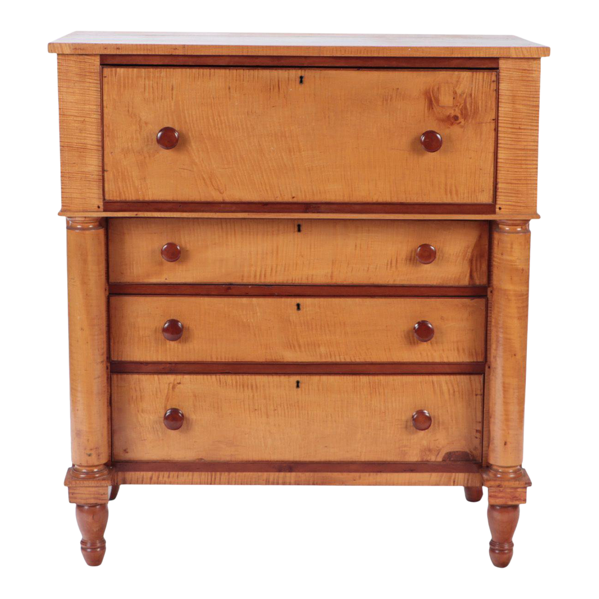 A 19th C Tiger Maple Dresser With Full Round Columns. Chairish