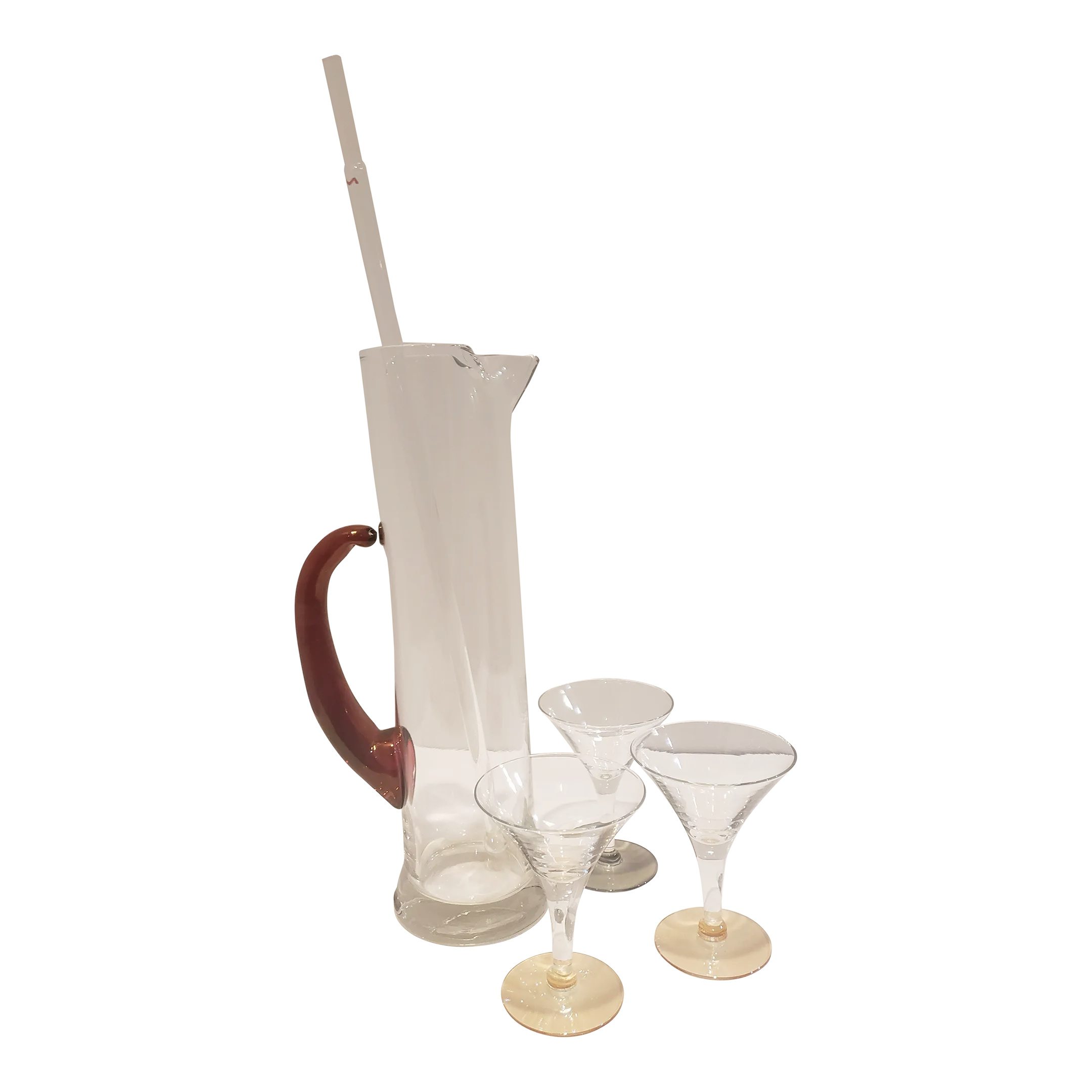 Danish MidCentury Modern Glass Martini Pitcher, With Stirrer, and