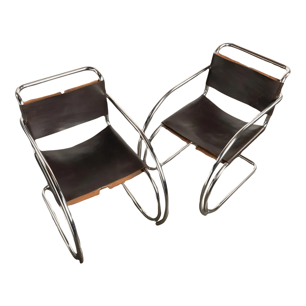 1970s Knoll Leather Chrome Chairs Mr20 Ludwig Mies Van Der Rohe a