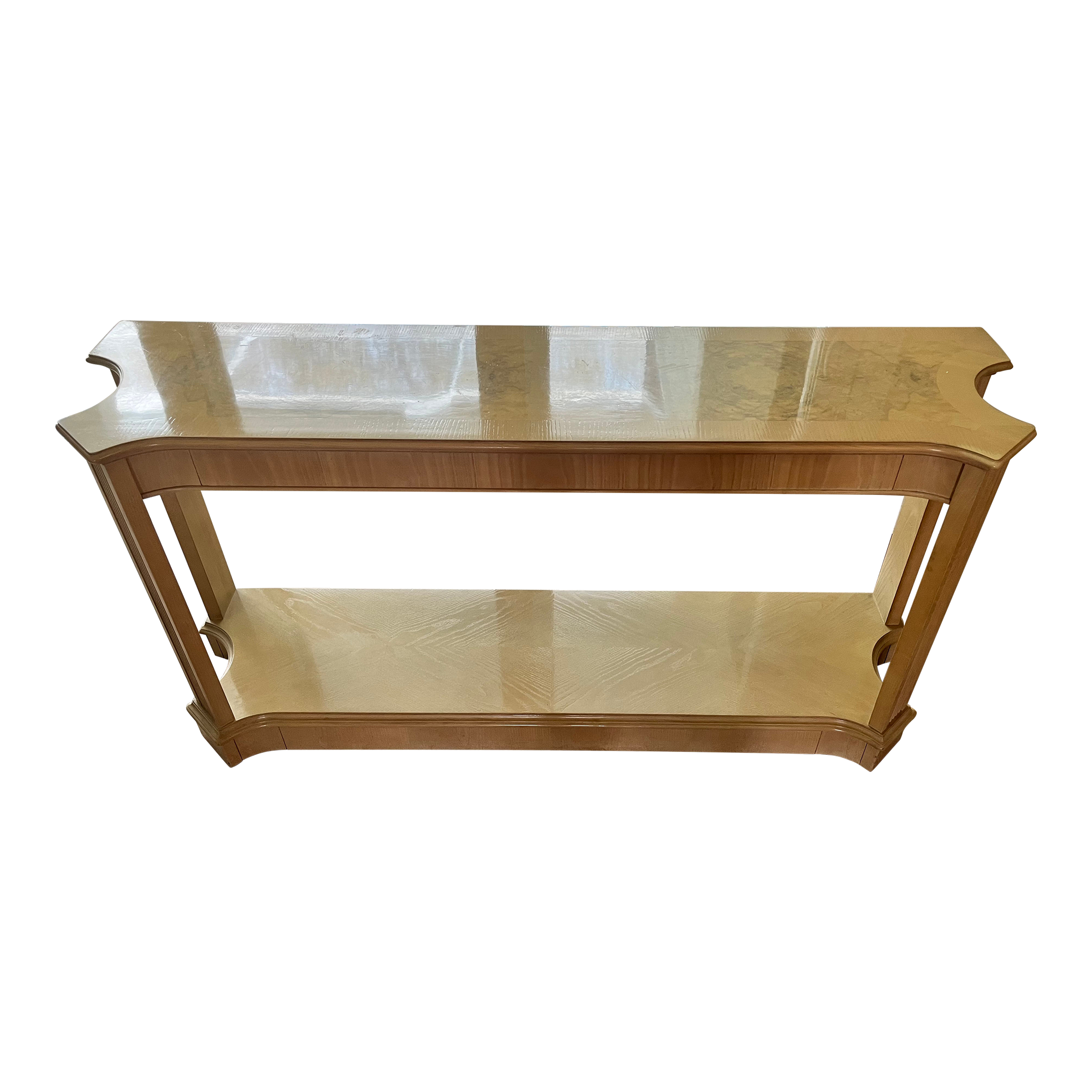 1990s Drexel Heritage Burled Ash Corinthian Collection Console Table