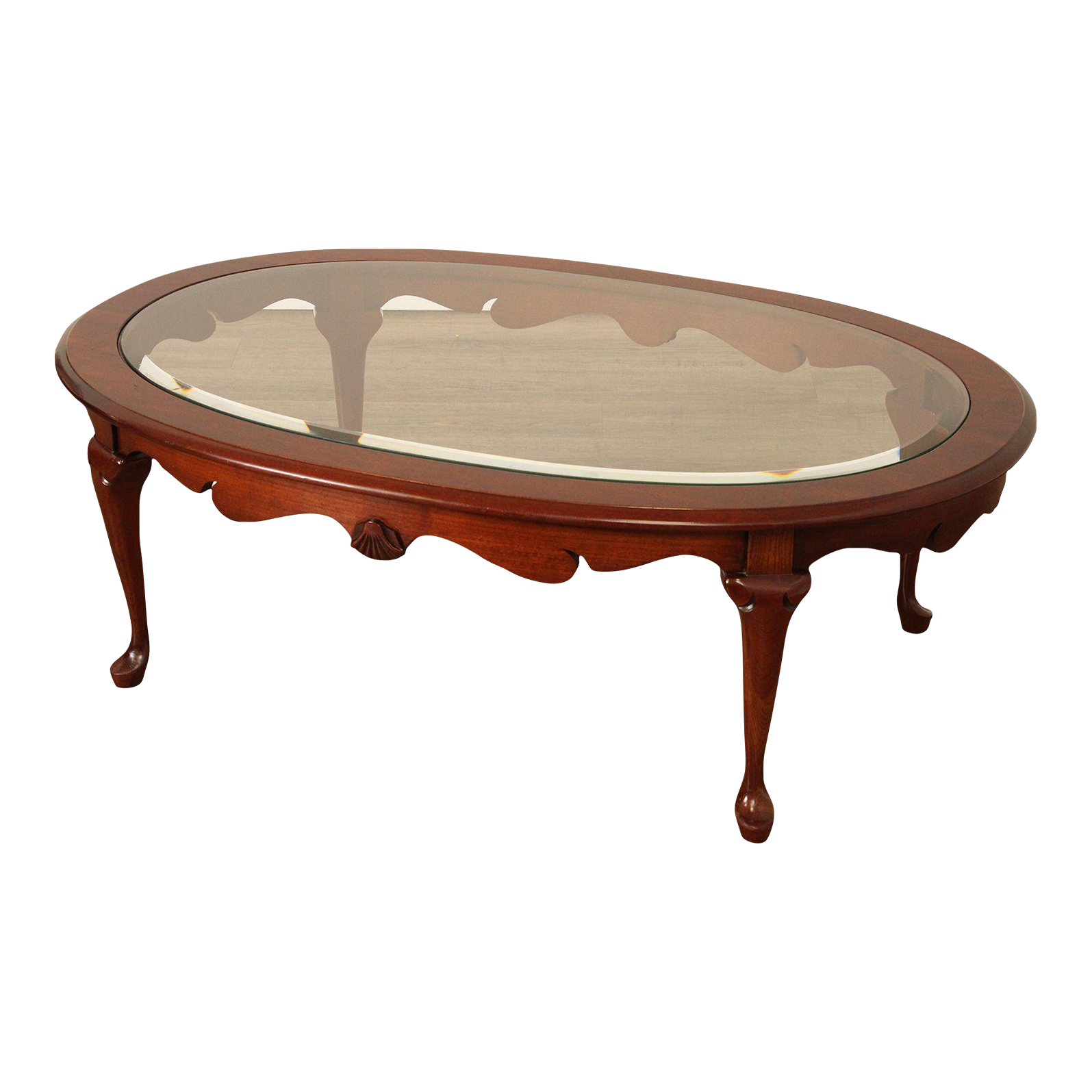 Queen Anne Style Carved Cherry Oval Glass Top Coffee Table Chairish