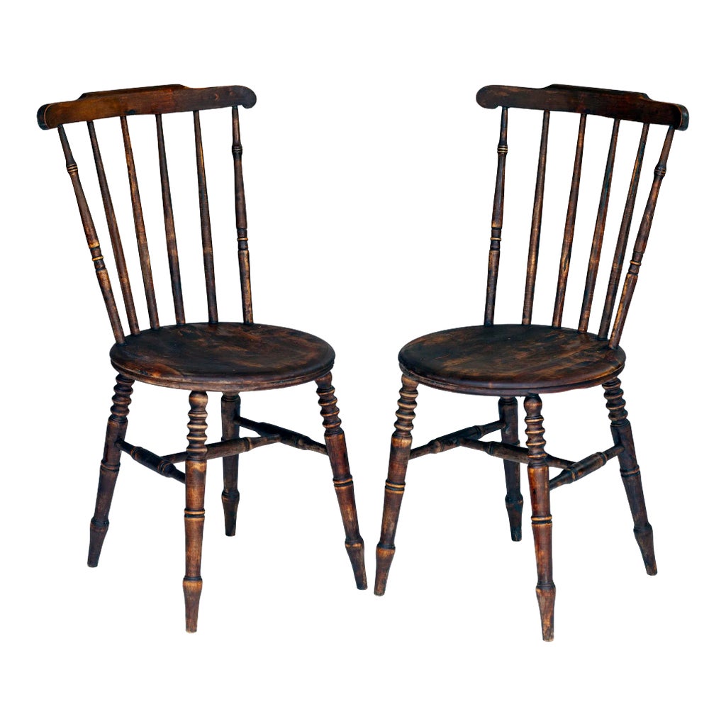 Pair; Late 18 Century Wooden Spindle Chairs | Chairish