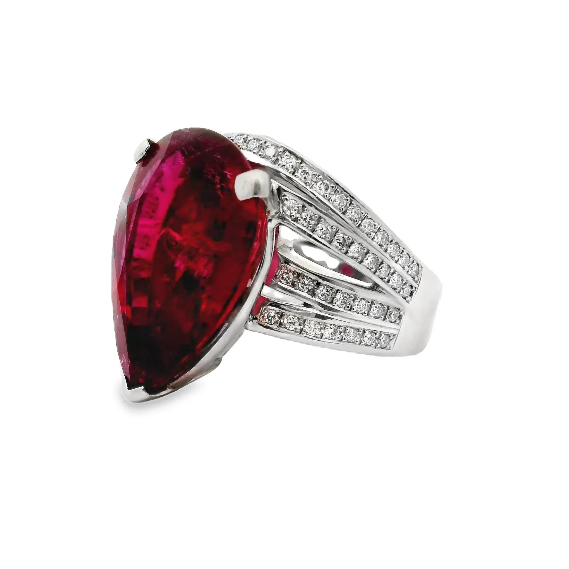 18.65 Carat Rubellite Tourmaline Diamond Platinum Cocktail Ring Size 7.5