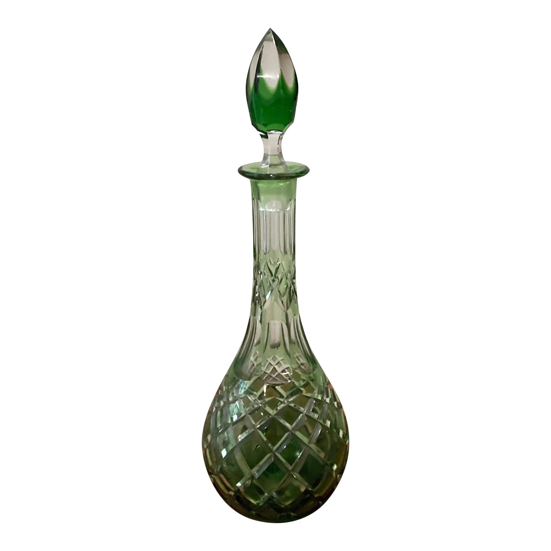 Emerald Green Cut to Clear Cased Crystal Wine Decanter Circa 1930