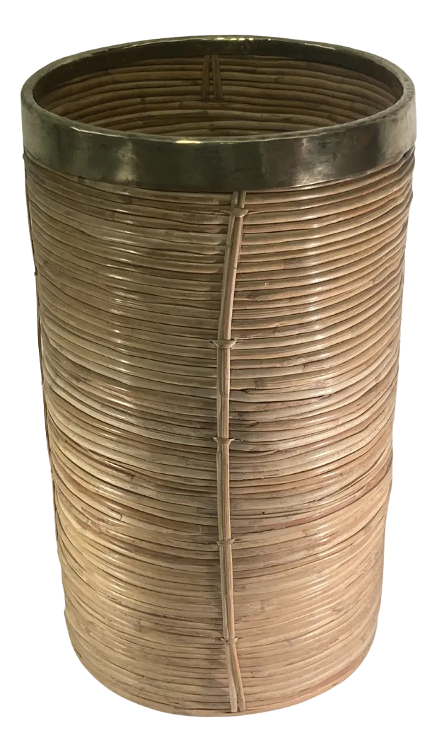 Pencil Reed, Rattan and Brass Umbrella Stand, Italy