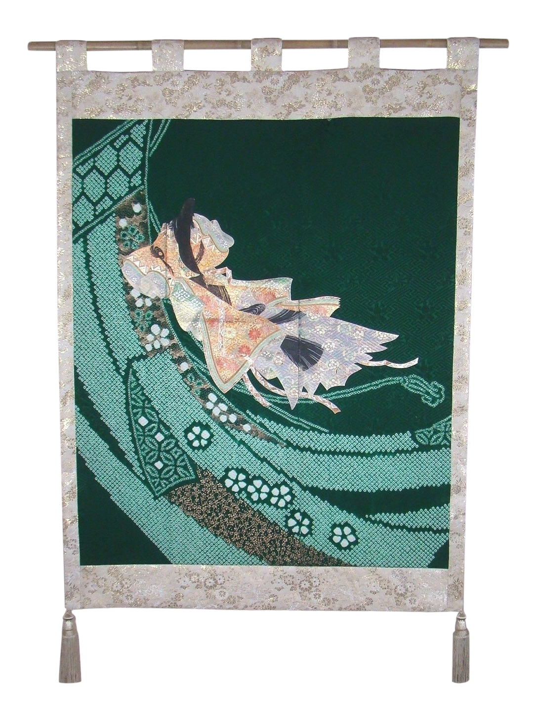 Heian Princess Japanese Silk Kimono Brocade Obi Wall Hanging