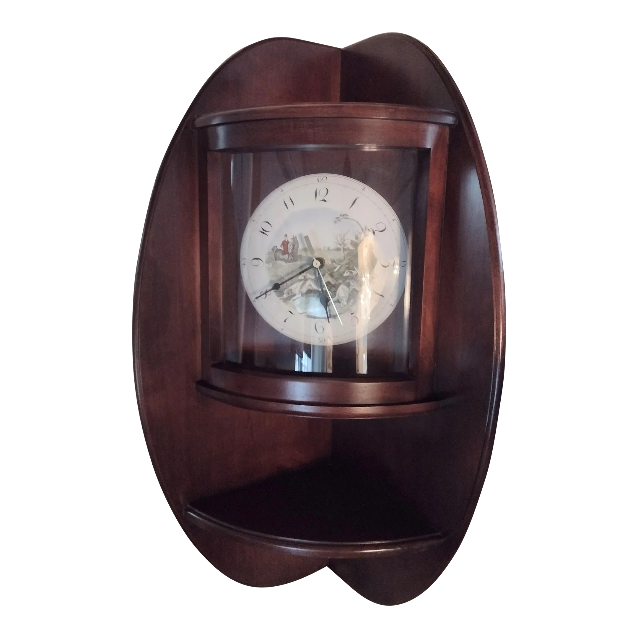 Vintage Cherry Wood Curved Glass English Equestrian Quartz Corner Clock Chairish
