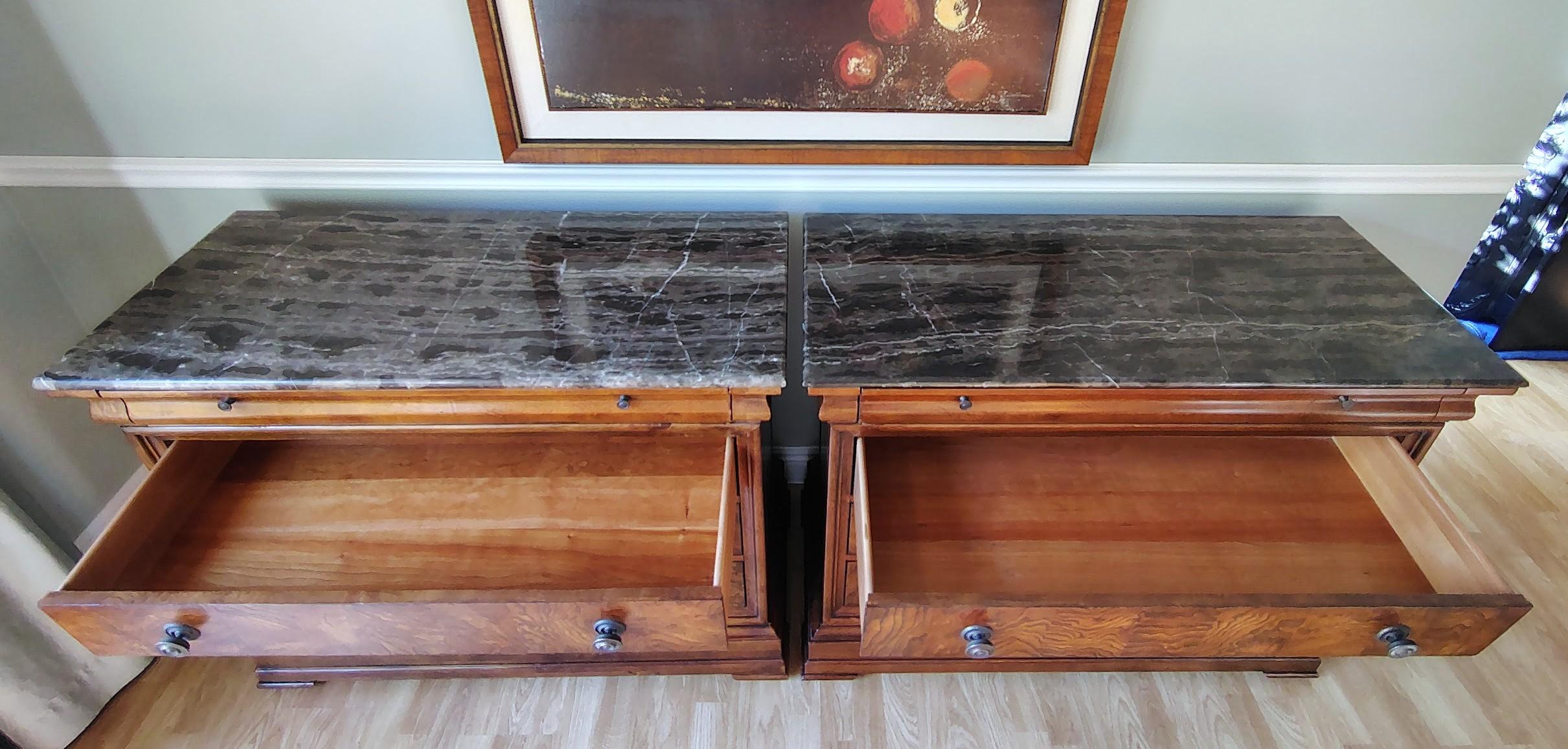 A Pair / Set of Louis Philippe Chests With Marble Top by Ethan Allen