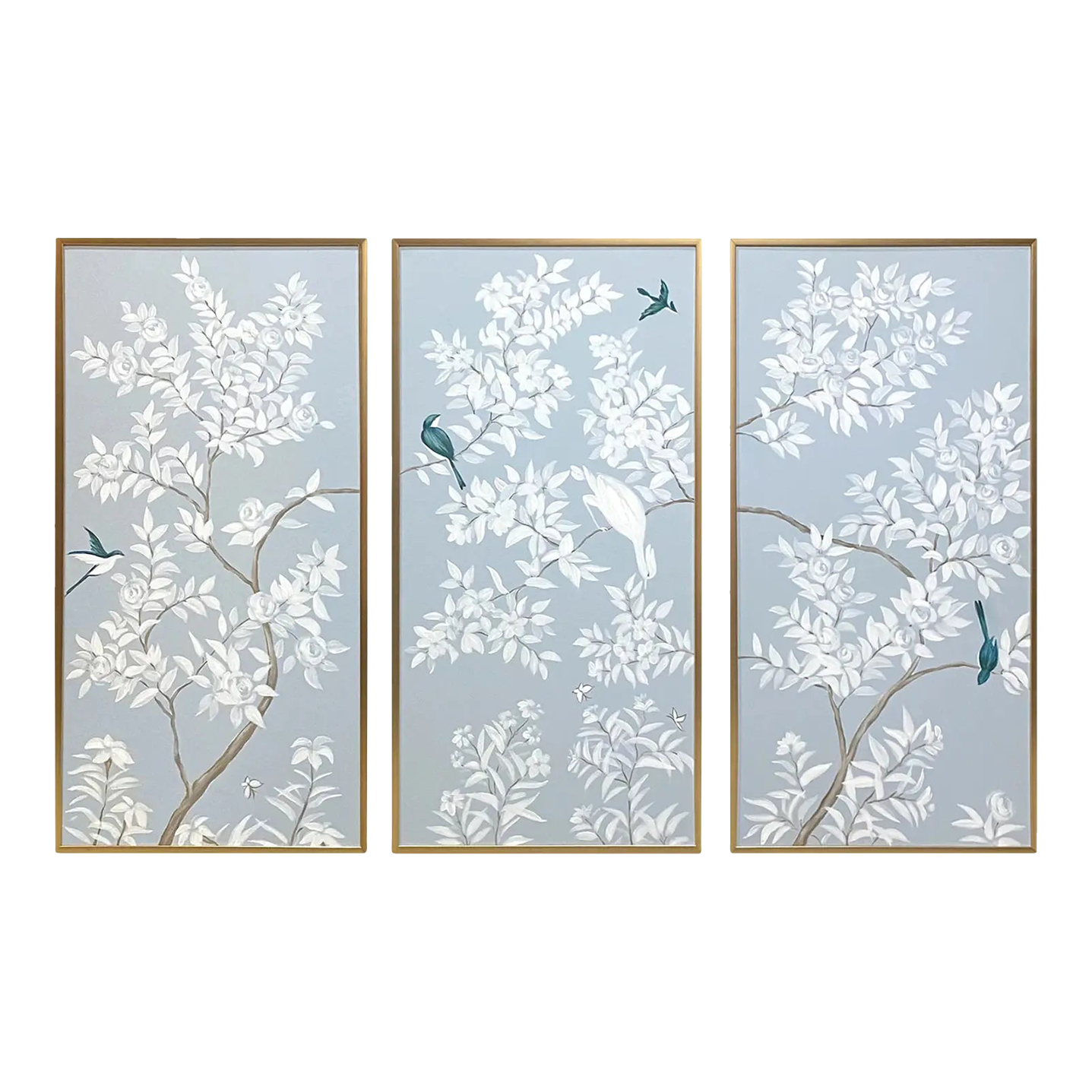 Blue & White Chinoiserie Panels With Gold Frame Set of 3 Chairish