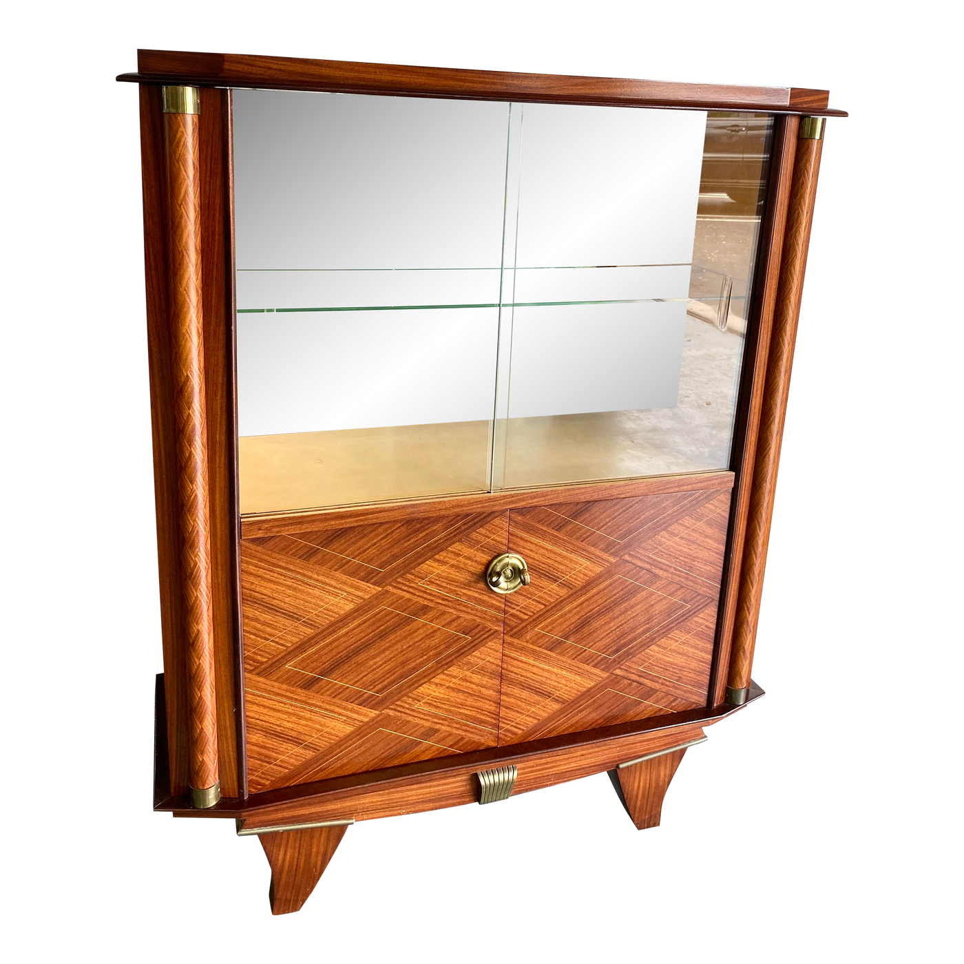 Jules Leleu Modernist Dry Bar Cabinet, French Art Deco Display Cabinet