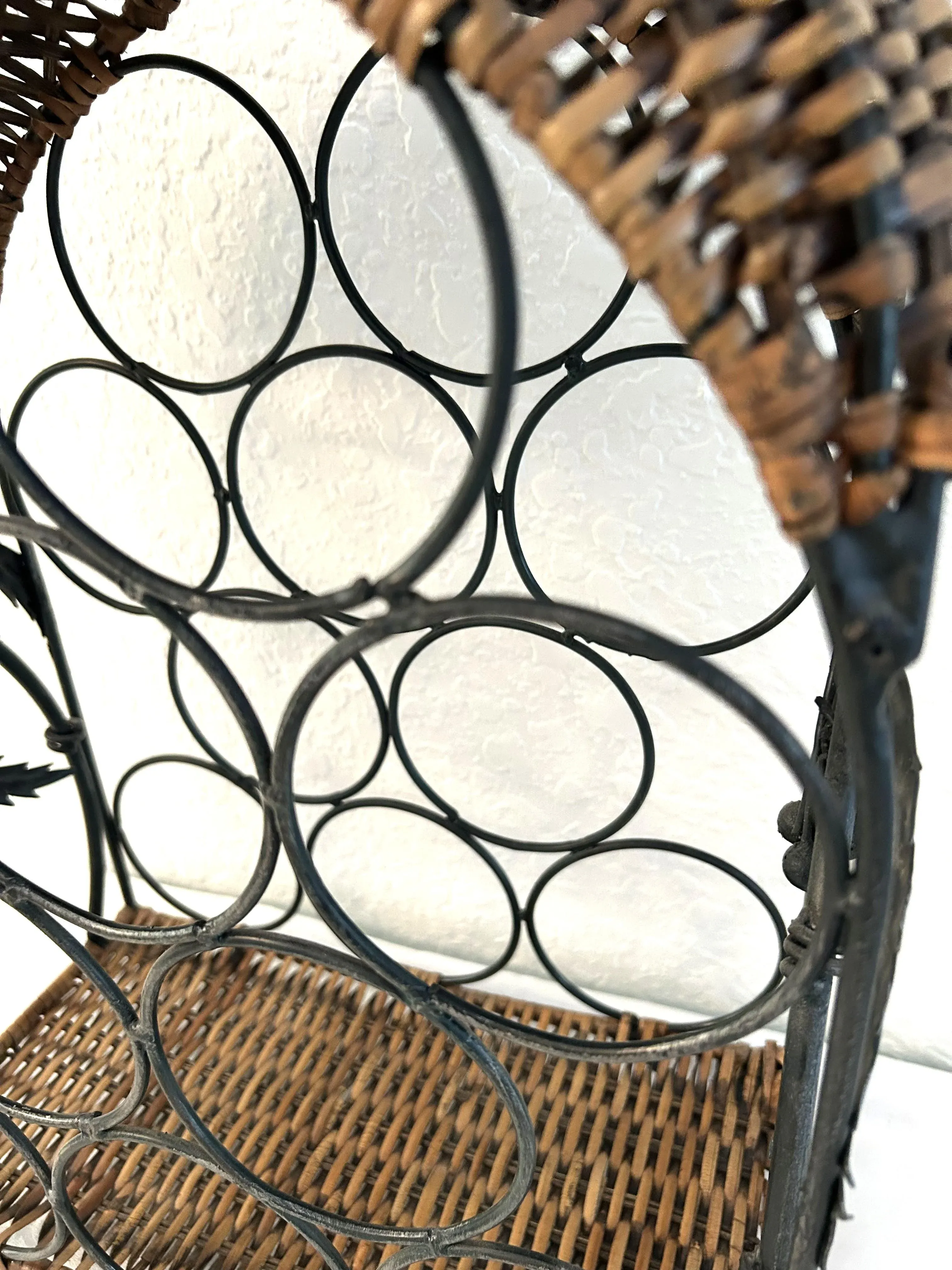 Vintage Wicker & Metal Palm Tree Wine Rack