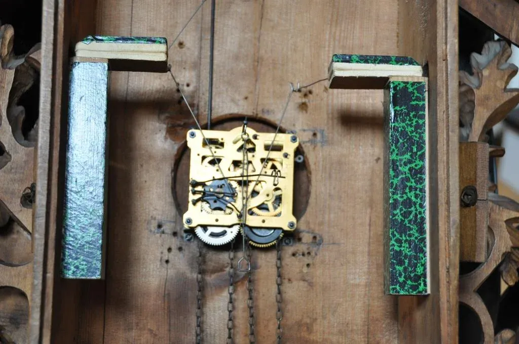 Antique Black Forest Carved Wood Cuckoo Clock With Hunting