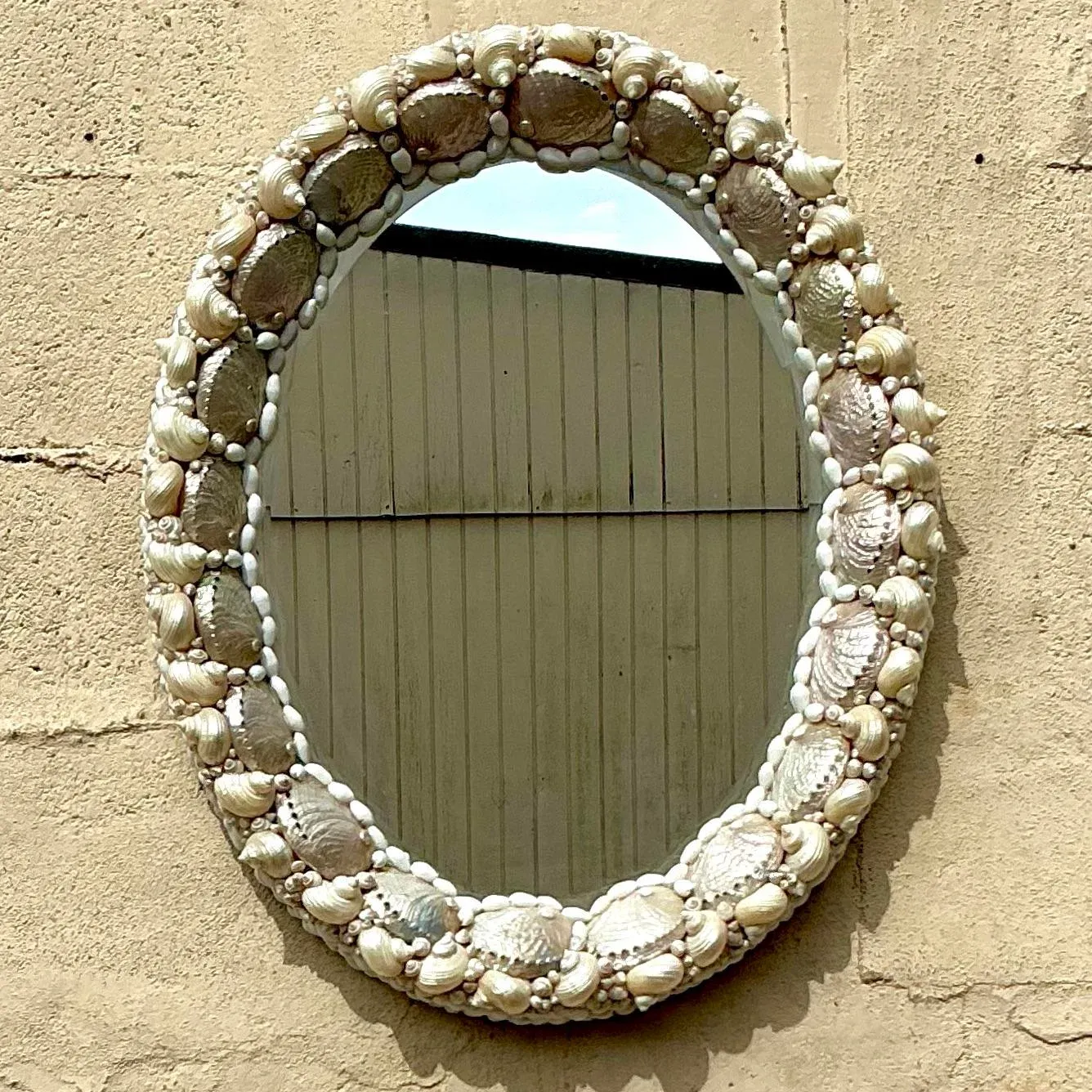Vintage Coastal Shell Encrusted Oval Mirror