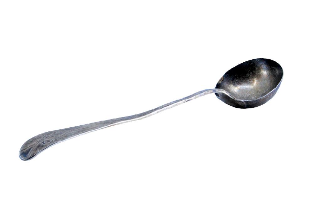 Plain Silver Soup Ladle with Flower Engraved on the Handle