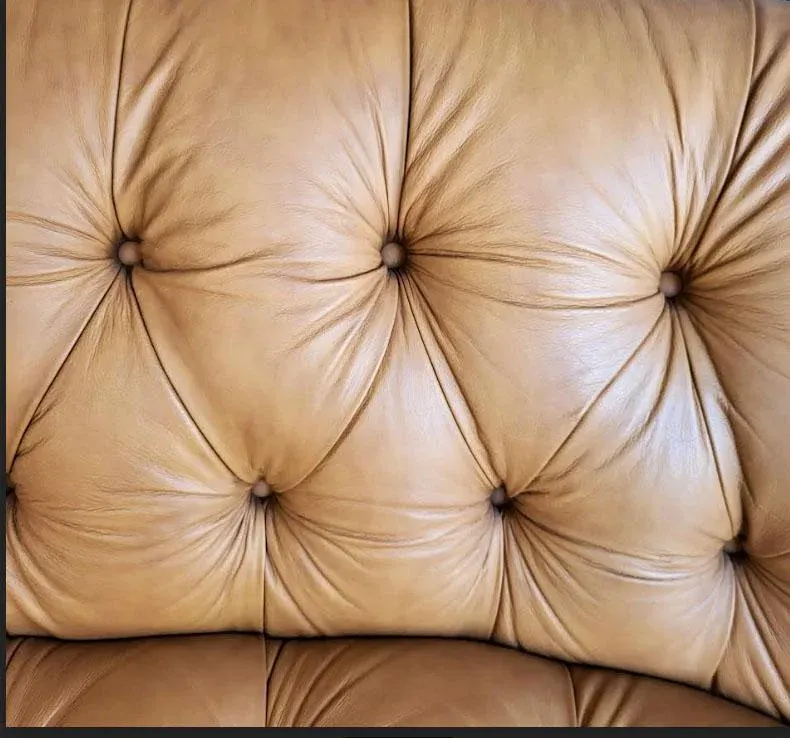 Natuzzi Italian Leather Chesterfield Sofa - Curved Nailhead Tufted