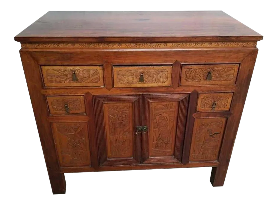 Vintage Oriental Asian Chinese Carved Side Table Entry Table Japanese