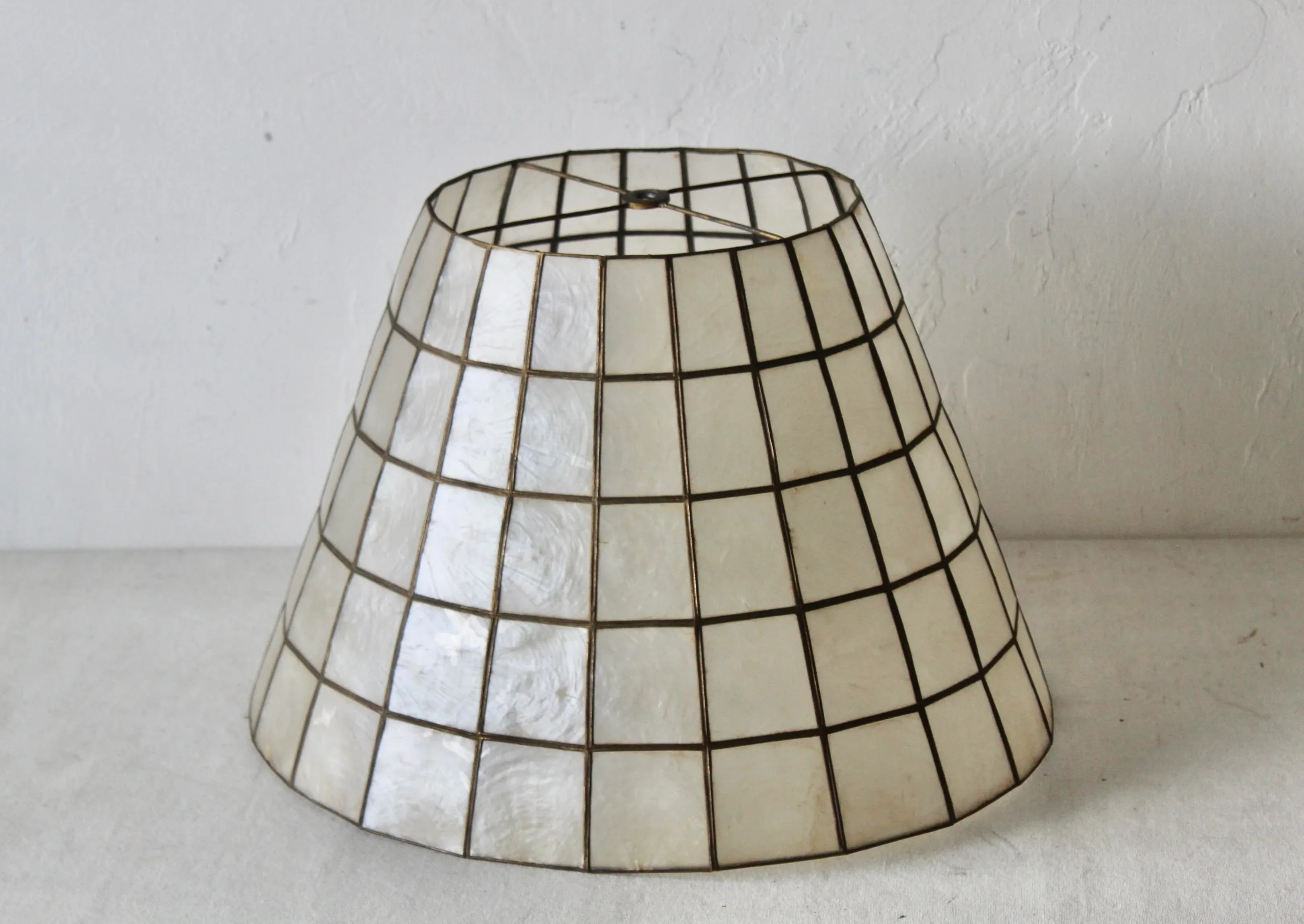 1960s Natural Capiz Shell Brass Large Lamp Shade | Chairish