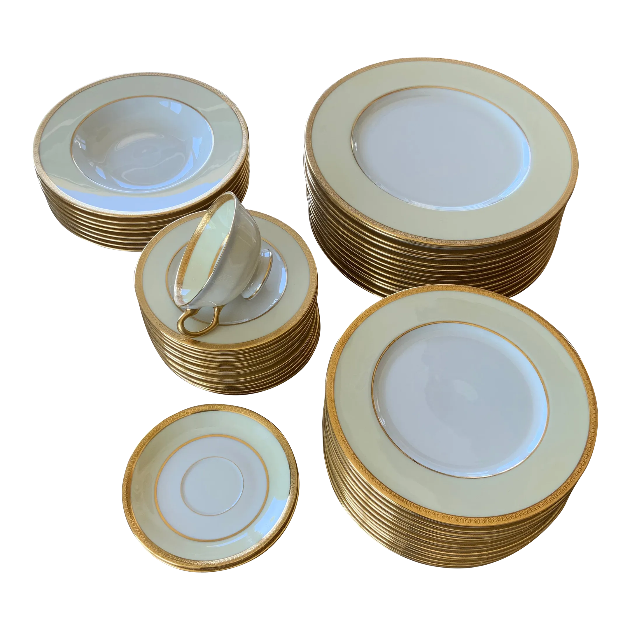 Antique Lenox China Springfield Pattern Gold-Encrusted Rims Antique Lenox China Springfield Pattern Gold-Encrusted Rims