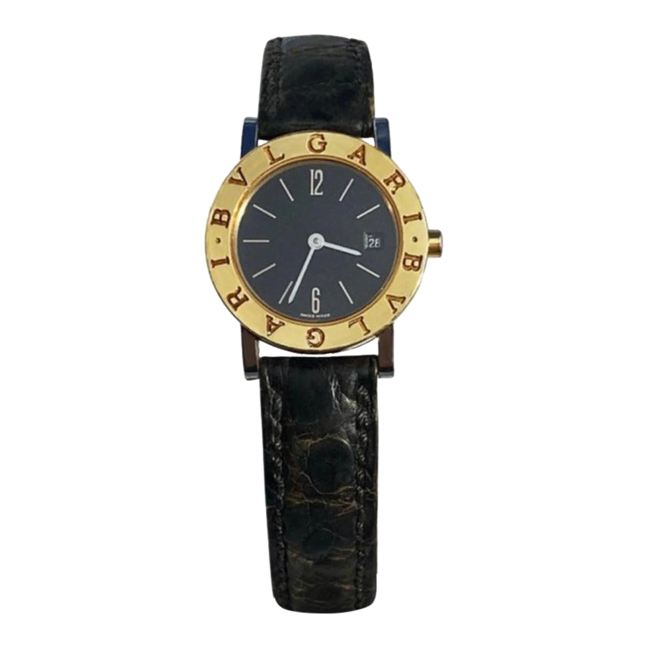 BULGARI ブラック ベルト Bvlgari BB26 SGLD Classic Wrist Watch in Black Leather Strap