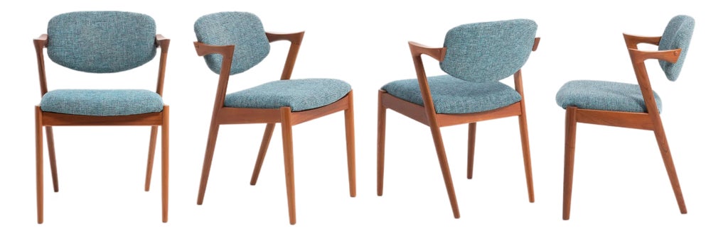 Kai Kristiansen Model 42 Dining Chairs Denmark 1960s Knoll Fabric