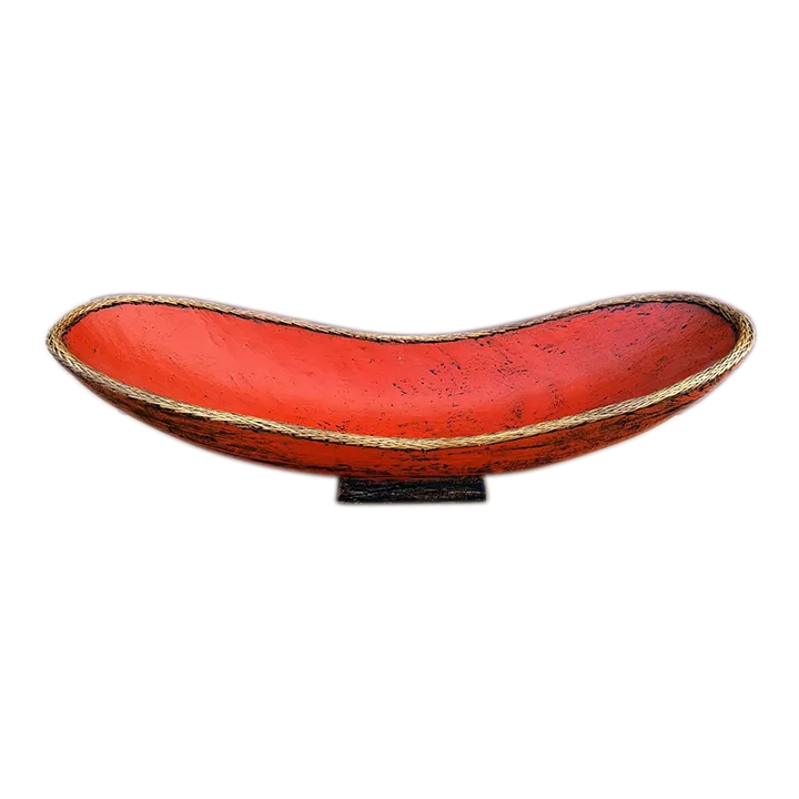 Chinese Carved Wood Decorative Bowl W/Rattan Trim Chairish