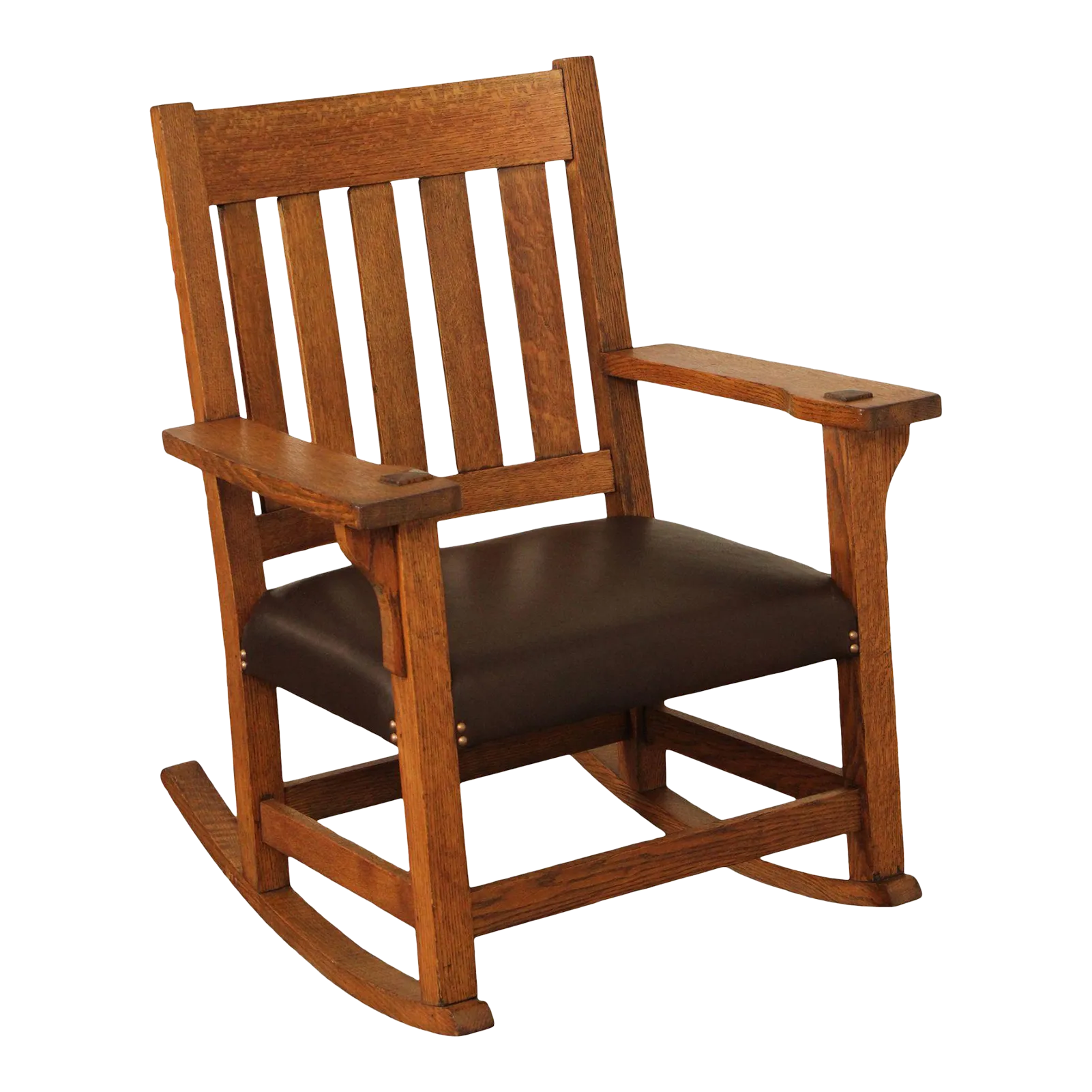 Antique Mission Oak and Leather Rocking Chair | Chairish