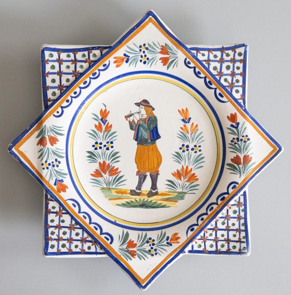 Antique French Faience Quimper Star Shaped Plate