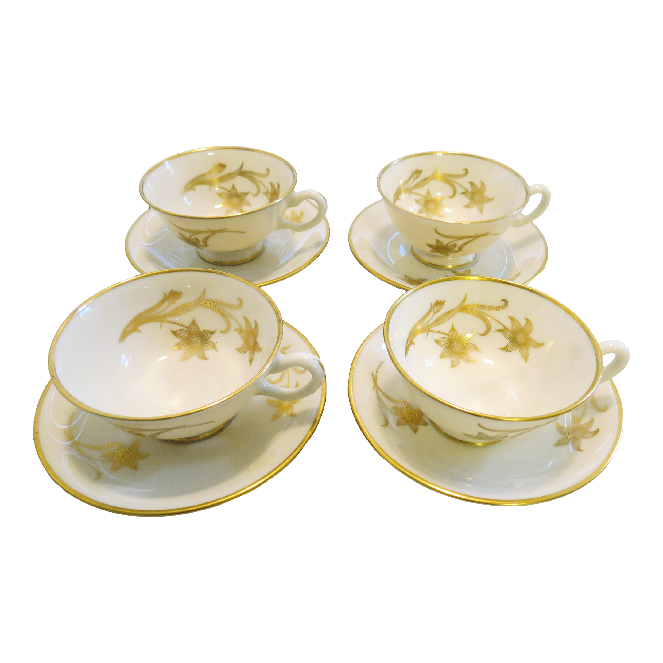 Mid Century Lenox China. Set of 4 Cups and Saucers. Mint Condition
